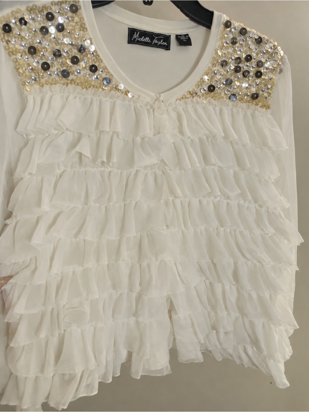 Vintage Boho glam| ruffles and sequins| cottagecore cardigan - Picture 2 of 8
